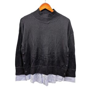 Talbots Sweater Women's M Navy Mock Neck Side Button Shirt Layered